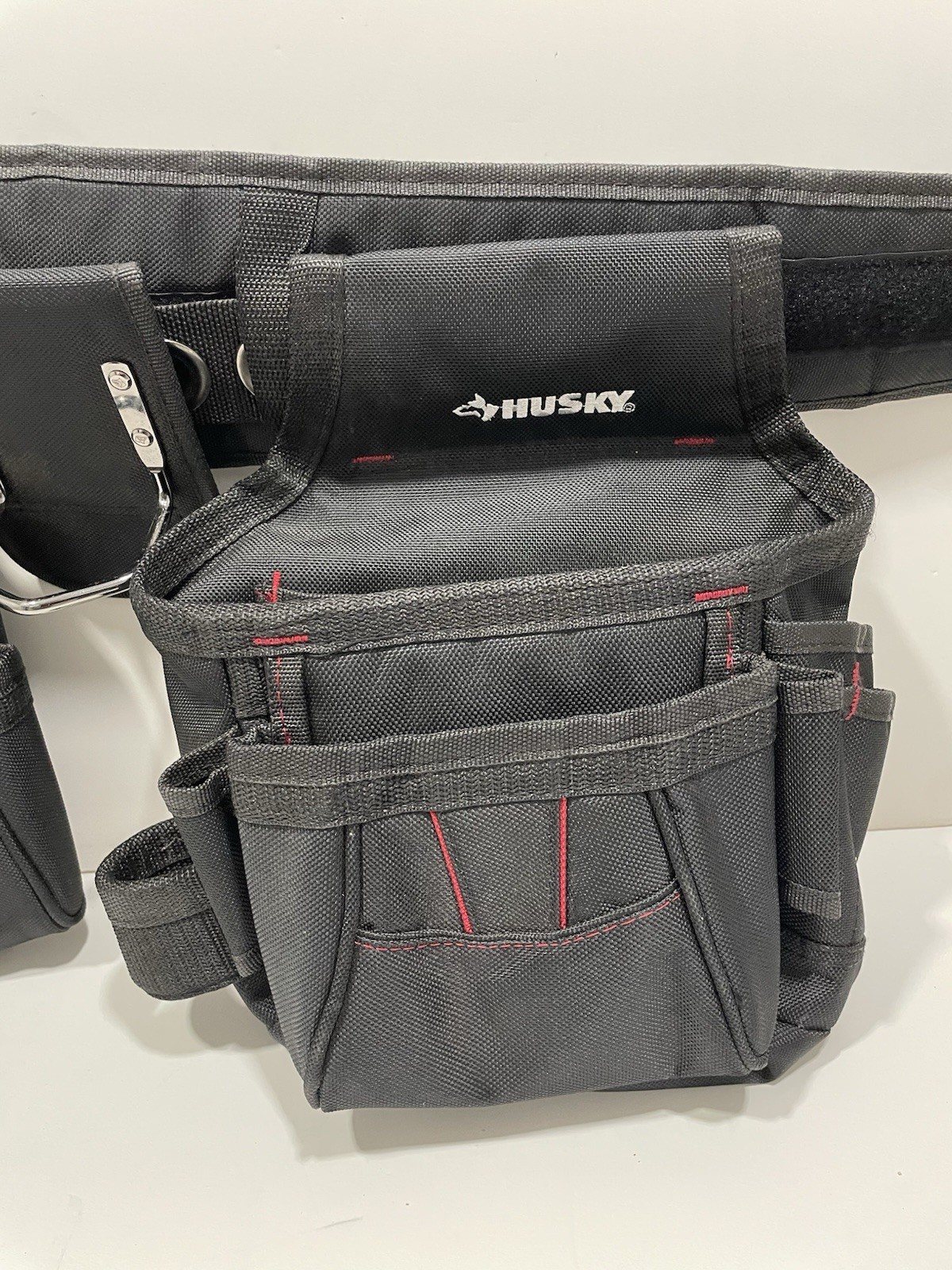 Husky Tool Belt Adjustable Carpenter Pouch Rig Black Polyester 52in Work Waist