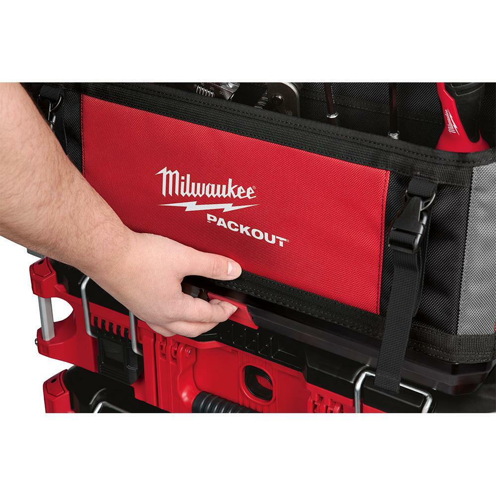 milwaukee caddy/tote 20 in packout tool bag tear-resistant shoulder strap red