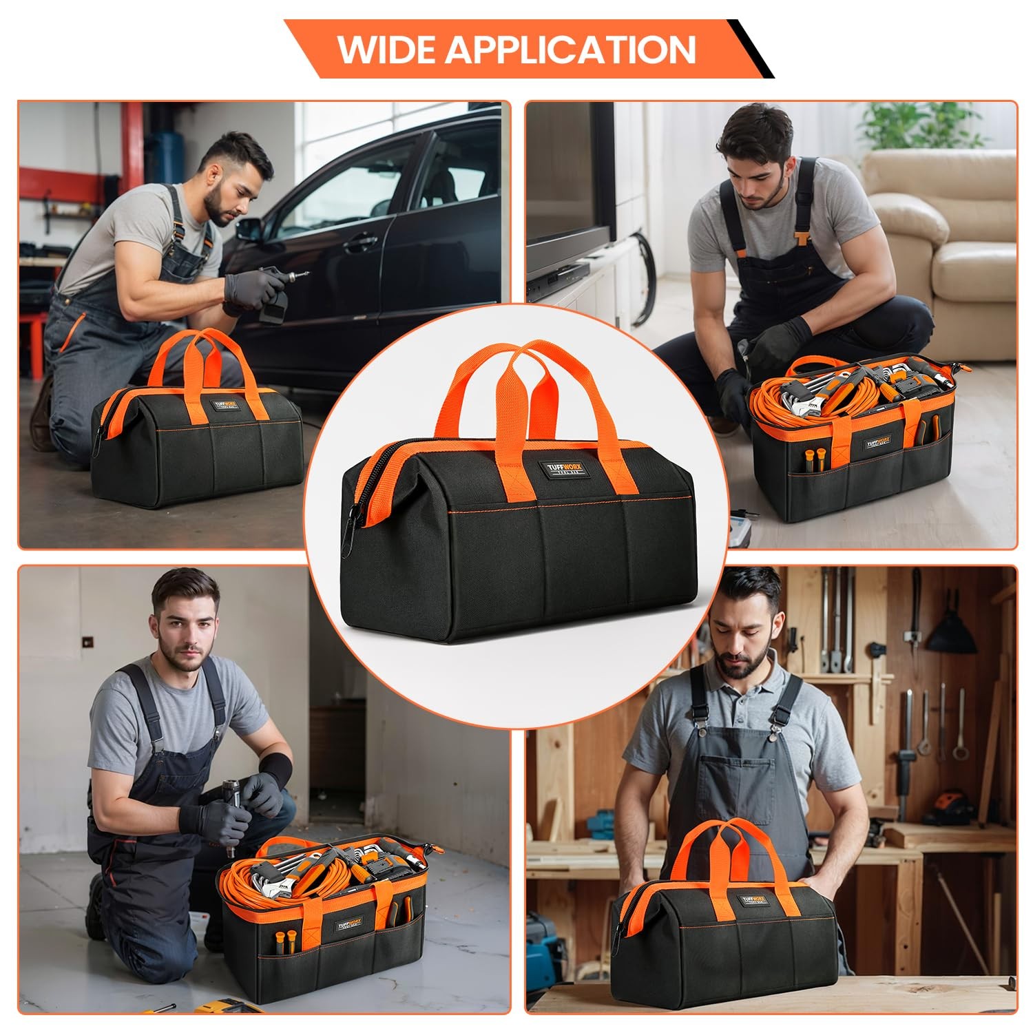 Large Tool Bag Organizer 18 Pockets 15.7×11.4×9.8 Inch Heavy Duty 600D