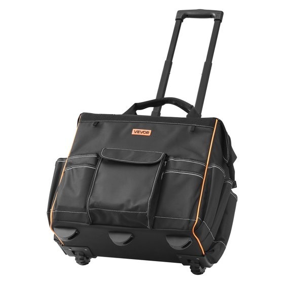 Rolling Tool Bag 18in Heavy Duty Wheeled Organizer Telescoping Handle 25 Pockets