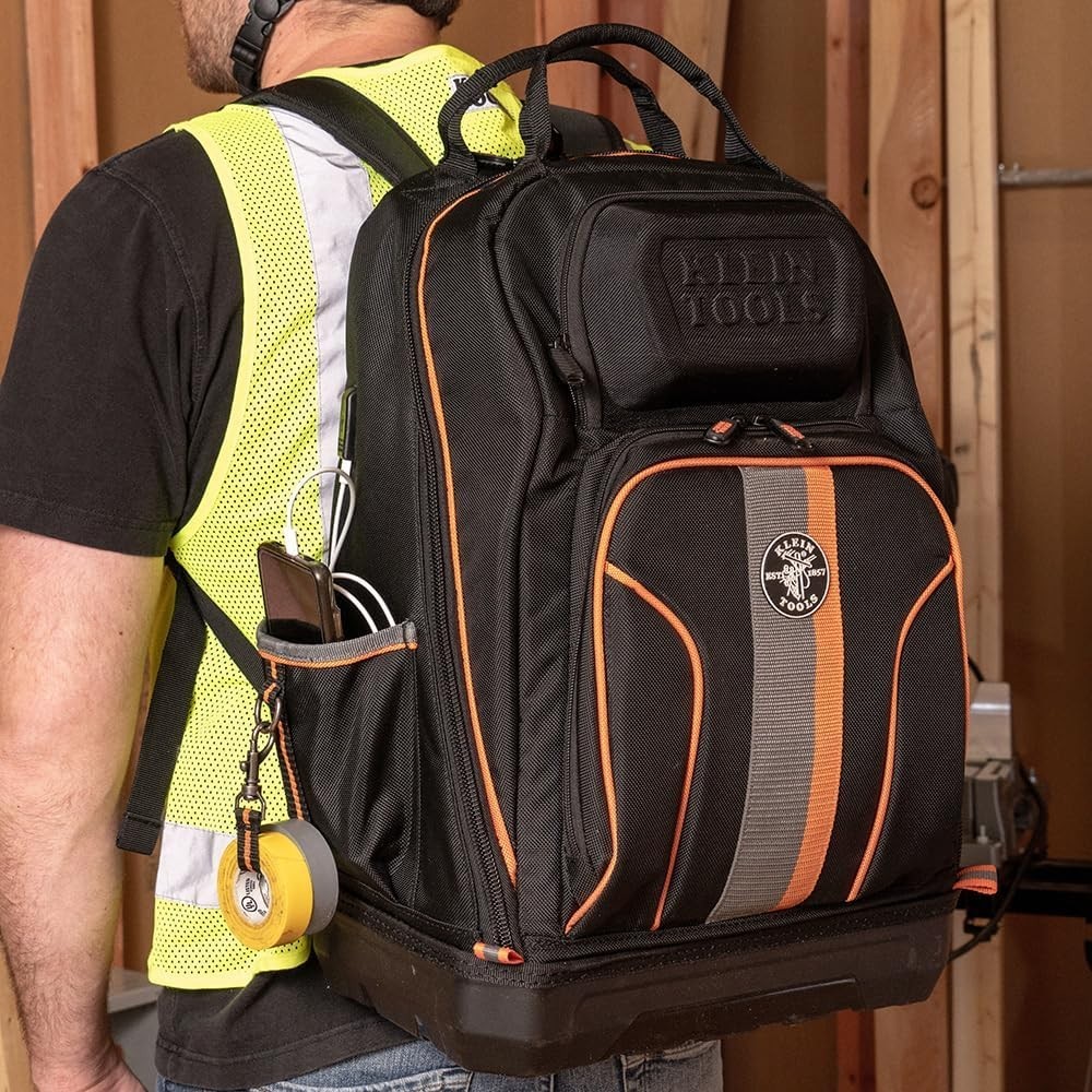 Spacious Tools and Gear Electrician Backpack with Molded Base and LED Support
