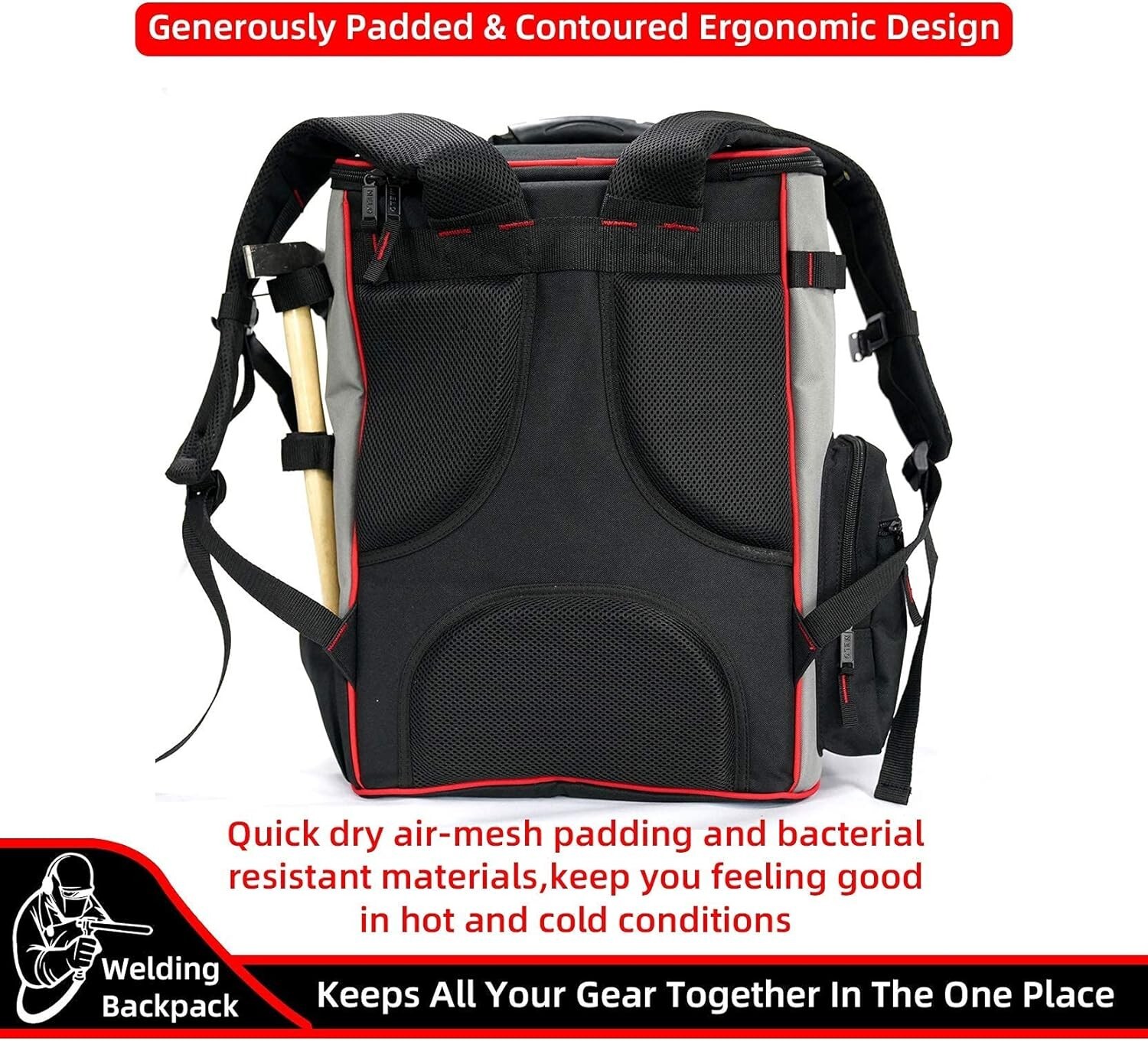 Large Welding Gear Tool Backpack Holder Luggage Storage Bag with Helmet Catch