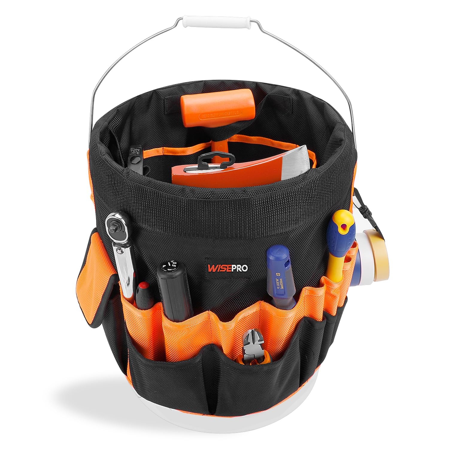 Black & Grey Bucket Organizer 30 Pockets Tool Storage Bag 5 Gallon Holder