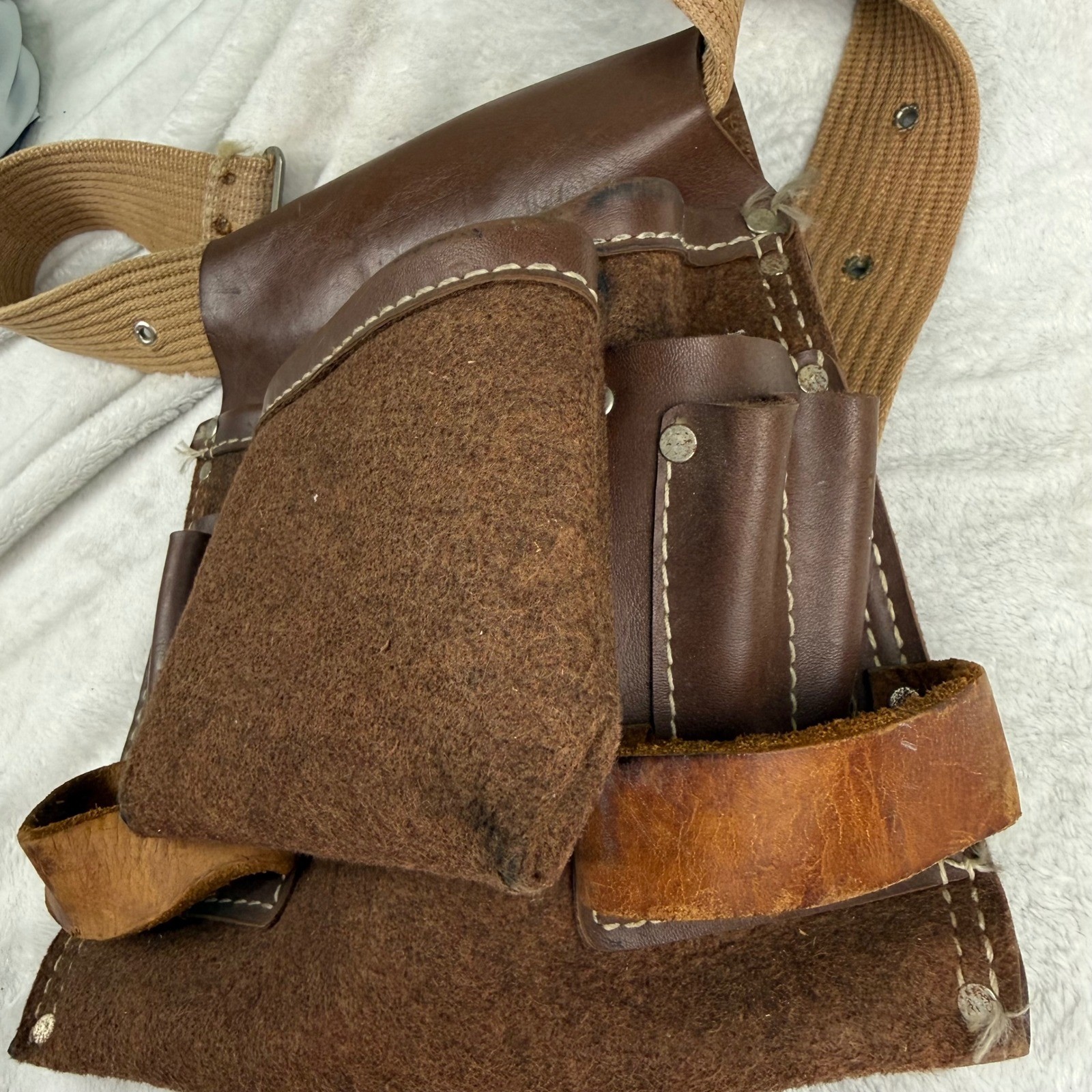 Vintage Sears No 45105 Leather Suede Tool Belt Canvas Strap Brown Work Apron