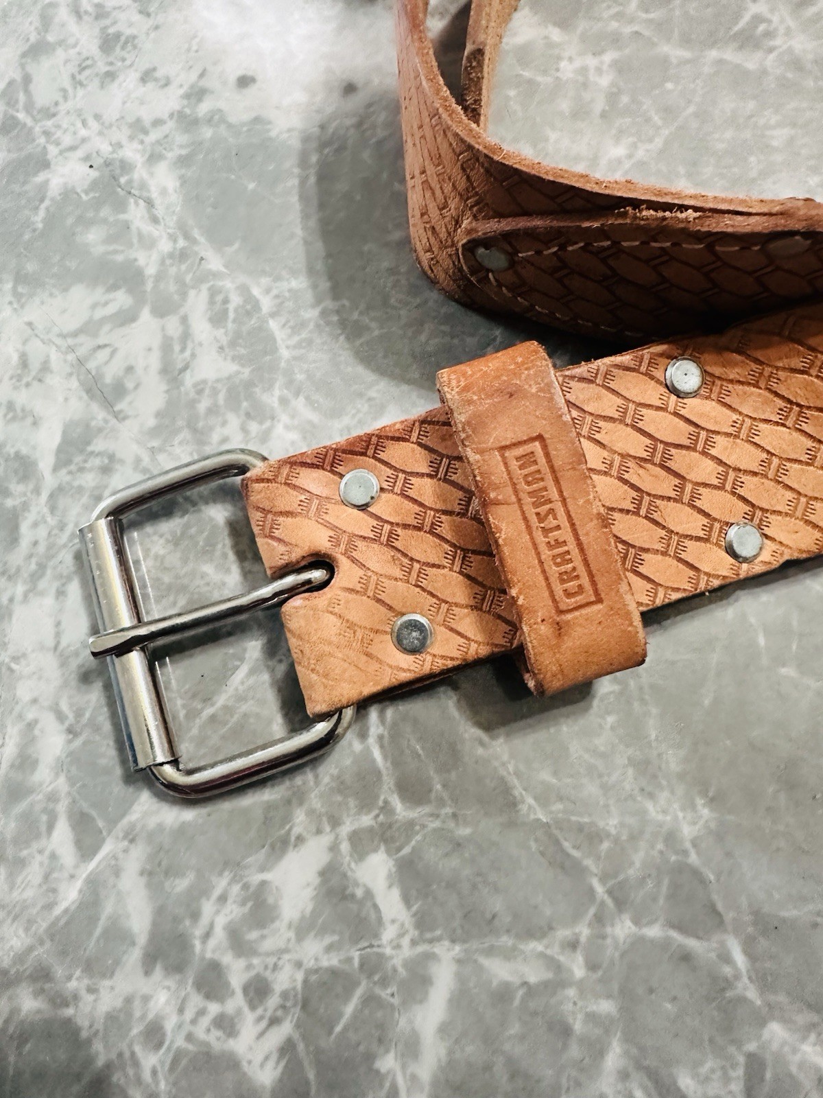Vintage CRAFTSMAN SADDLE LEATHER Tan Tool Belt 2” Fits 28”- 45” 40472 Mexico