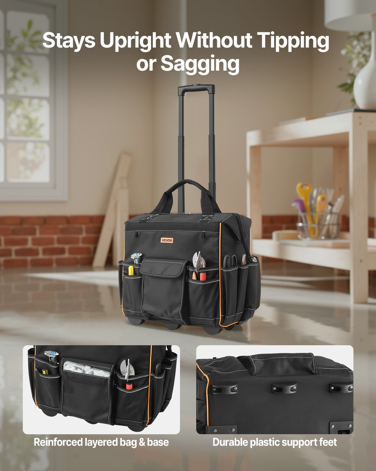 VEVOR Rolling Tool Bag 25 Pockets Heavy Duty Roller Tool Bag Telescoping Handle