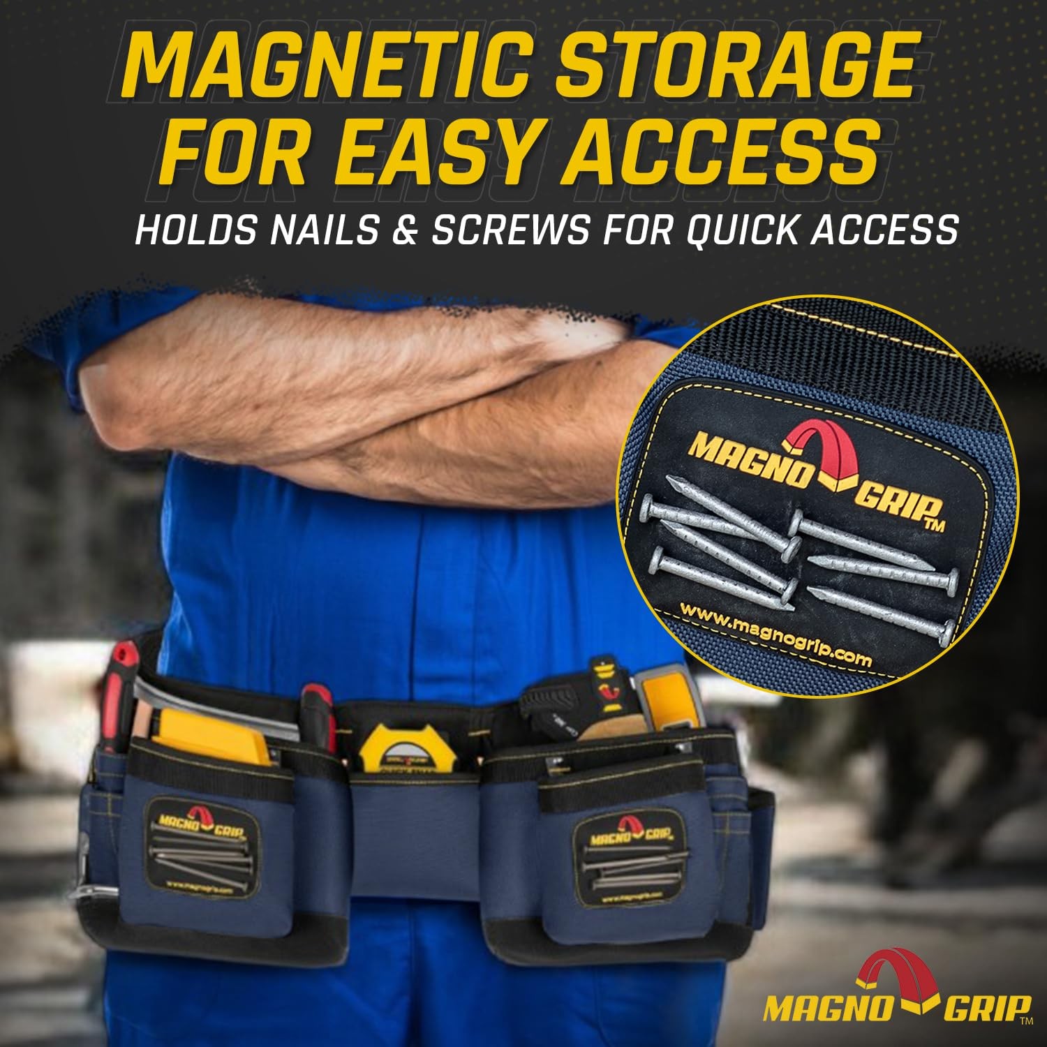 11-Pocket Magnetic Carpenter Tool Belt – Durable 1680D Ballistic Polyester wi…