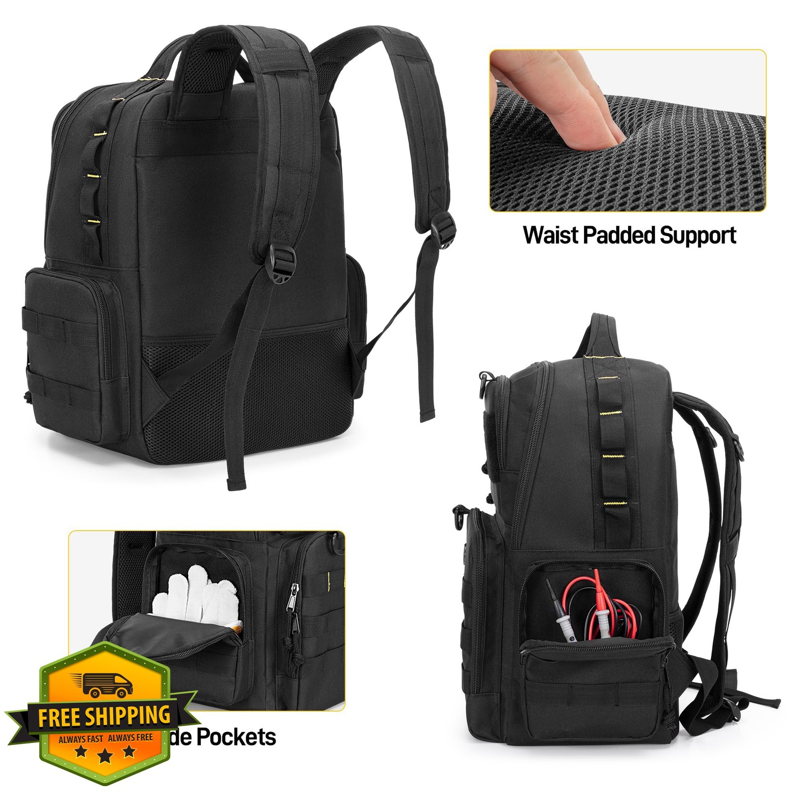 Rexmica Black Tool Bag Backpack 3 Pouches