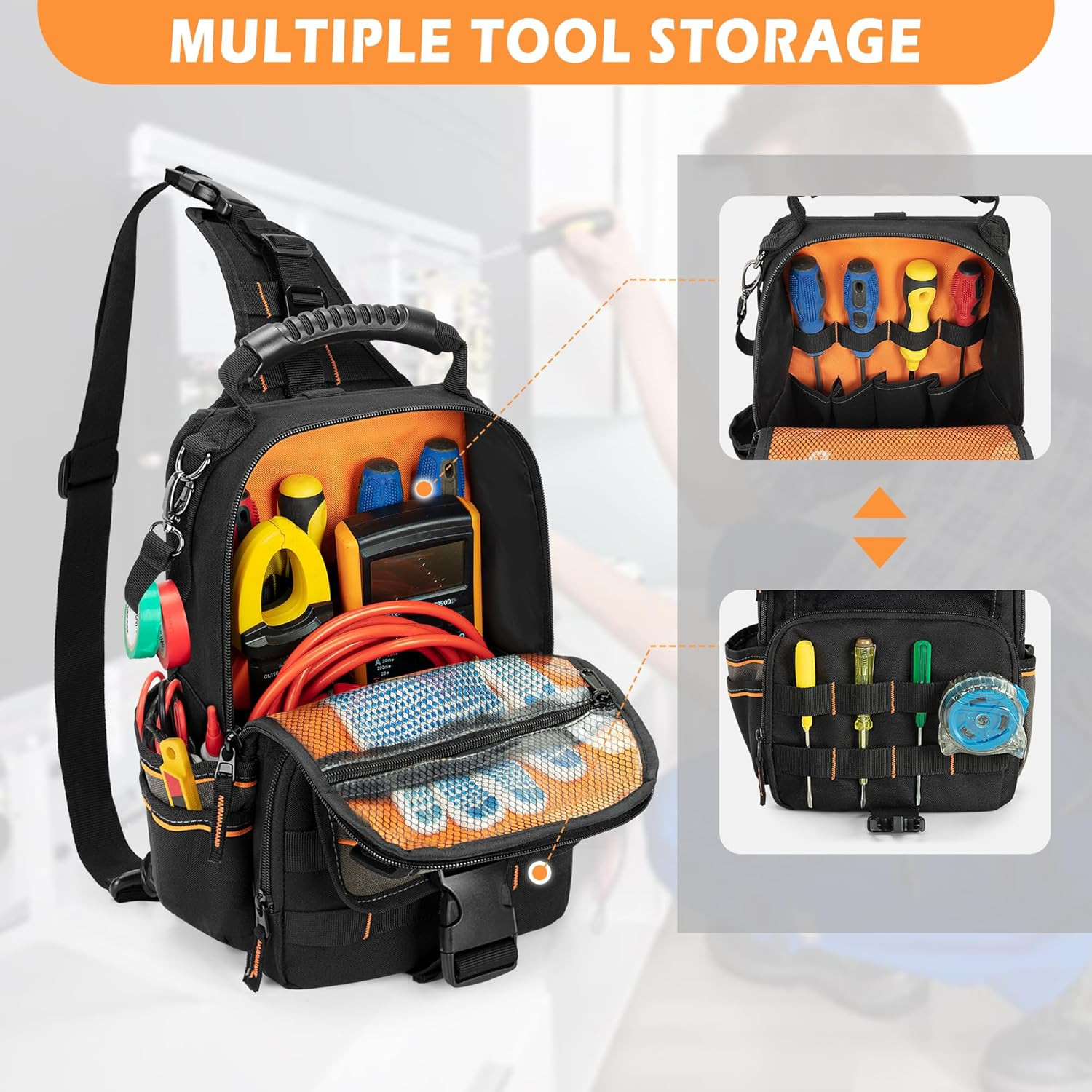 Electrician Tool Pouch Bag, Zippered HVAC Tool Organizer | Heavy-Duty Canvas Fab