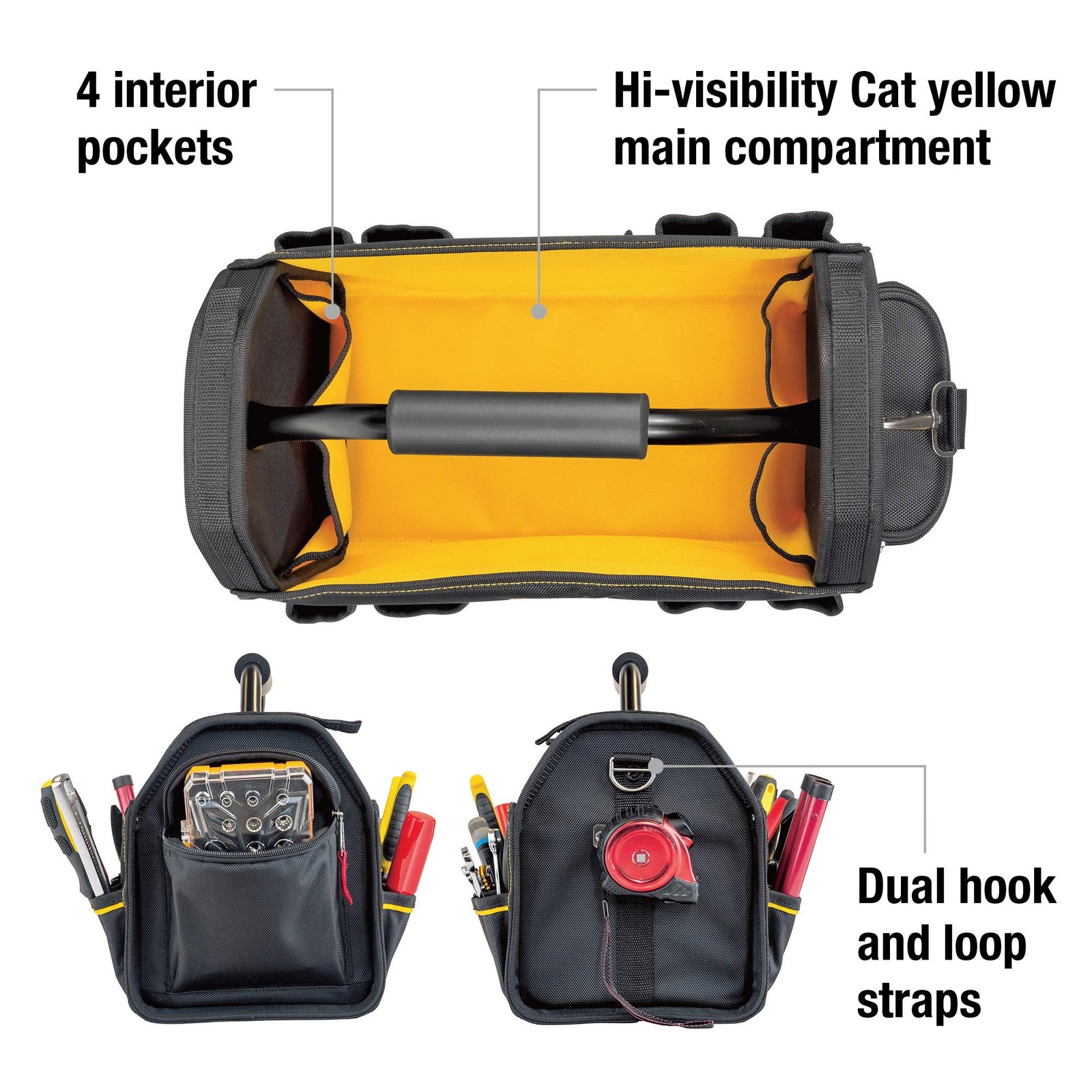 Cat 17-Inch Pro Tool Tote Open Top Tool Bag 15 Pockets For Tool Storage And