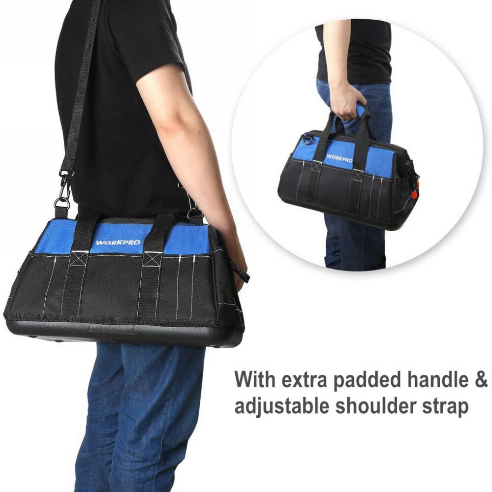 WORKPRO 16 inch Zipper Heavy Duty Tool Bag Top Wide Mouth Tool Storage Tote
