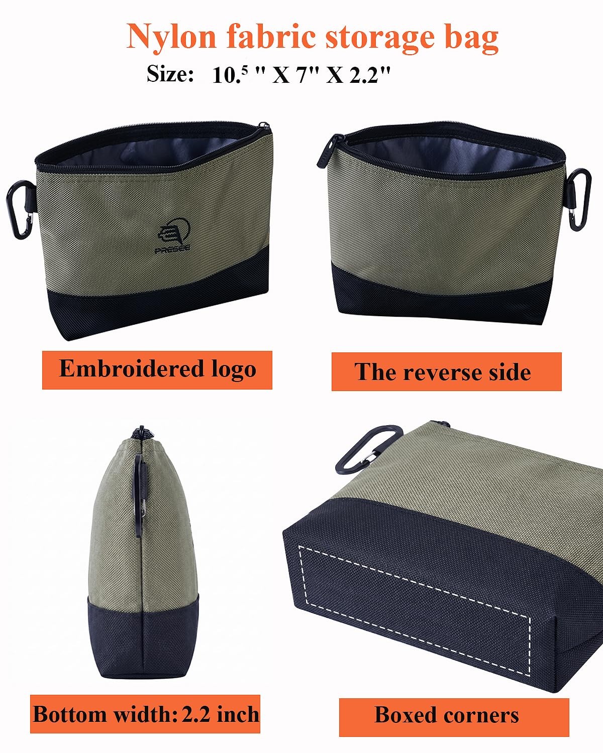 Heavy Duty Zipper Tool Pouch Bag 1680D Carabiner Organizer 10.5 In 2 PCS