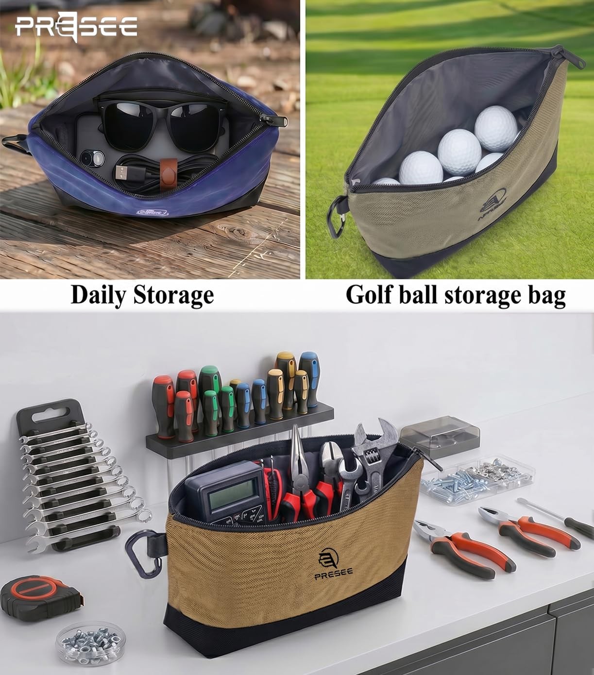 Heavy Duty Zipper Tool Pouch Bag 1680D Carabiner Organizer 10.5 In 2 PCS