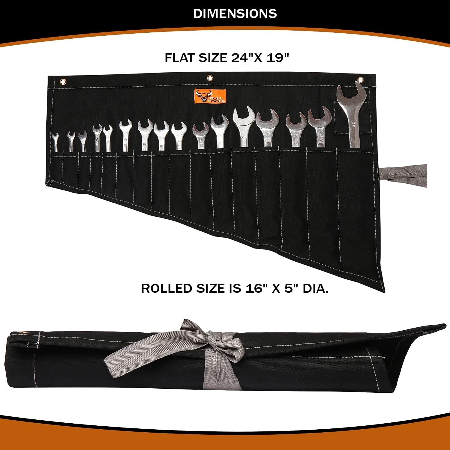Coal Black 16 Pocket Wrench and Tool Organizer – Heavy Duty Cotton Canvas