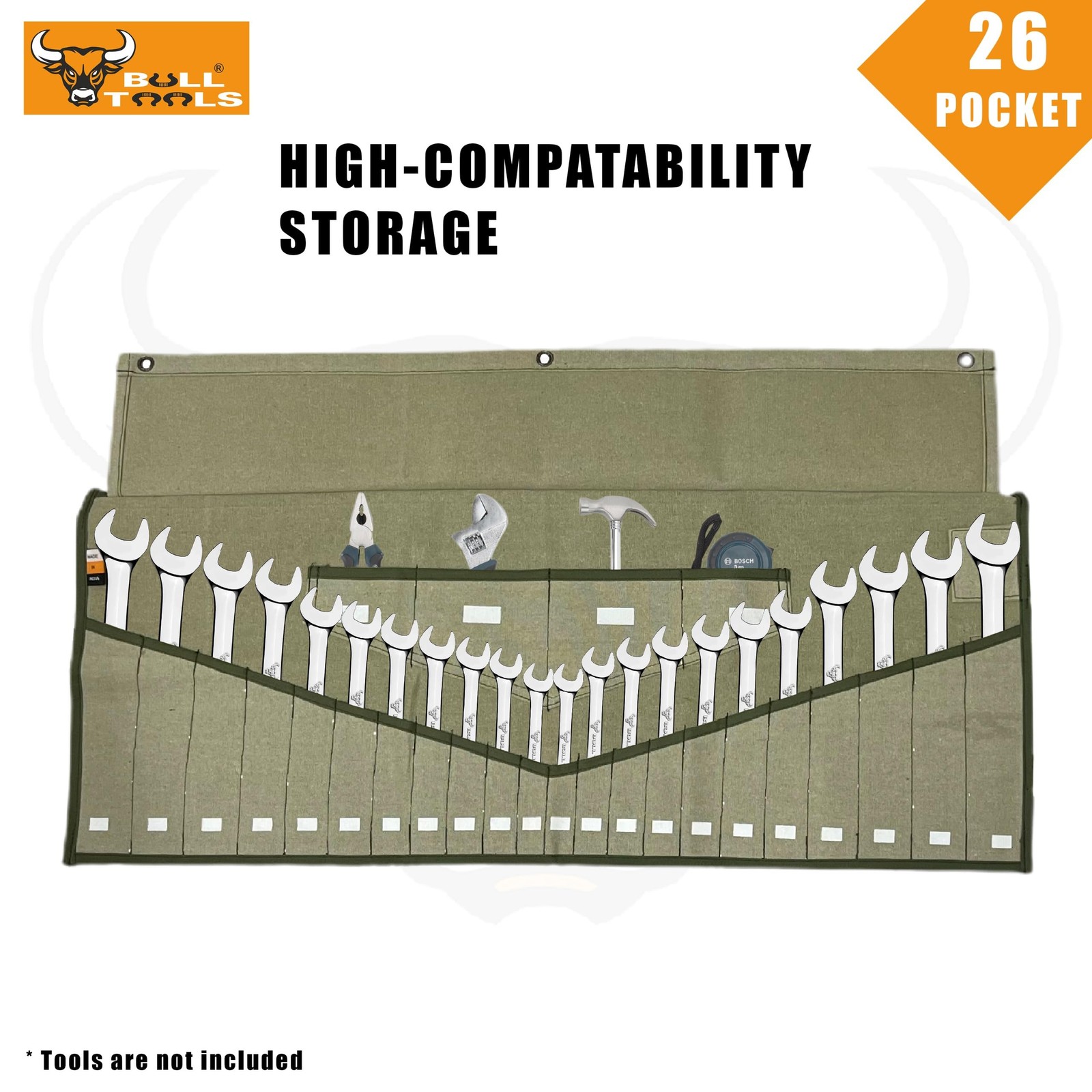Tool Roll Organizer with 26 Pockets for Wrenches, Metric & SAE Durable Cotton…