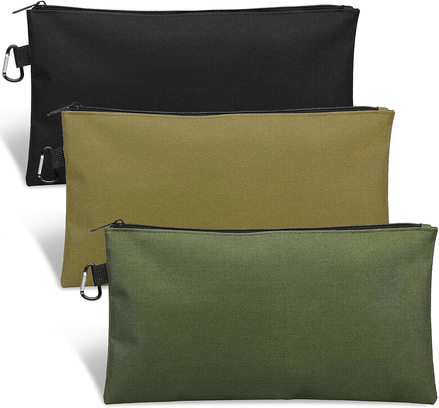 3 Pack Tool Bag Zipper 12.6 x 7 x 0.3 inches, 3 Pack, Tan, Navy Green, Black