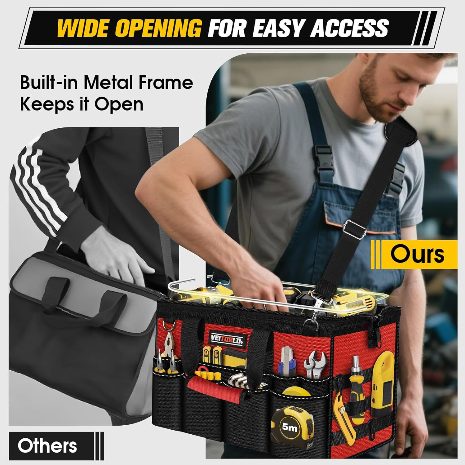 16-Inch Heavy Duty Tool Bag, 19-Pockets Tool Box Organizer, Portable Toolbag W/S