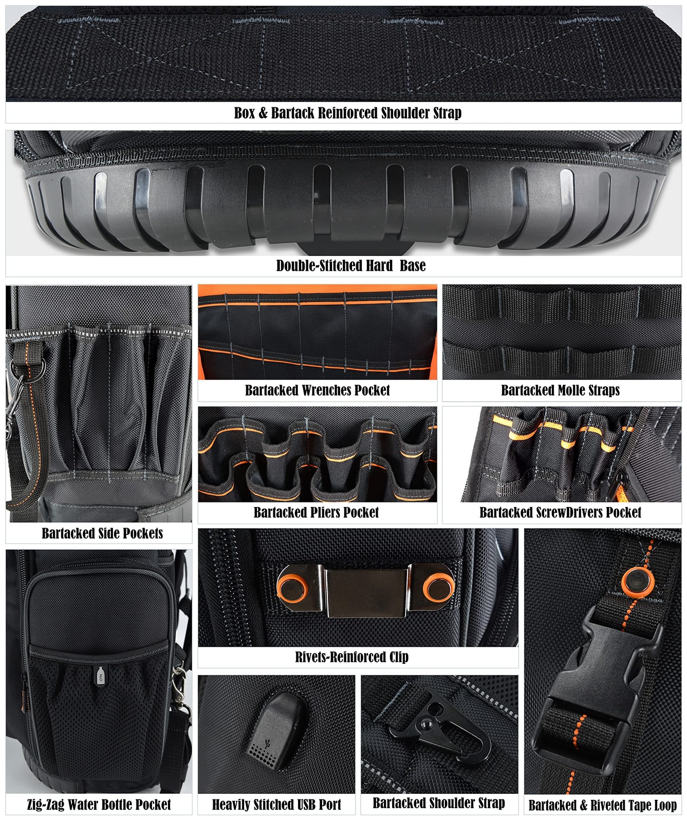 72Pockets Rolling Tool backpack, Large tool bag with wheels, Rolling Electrician