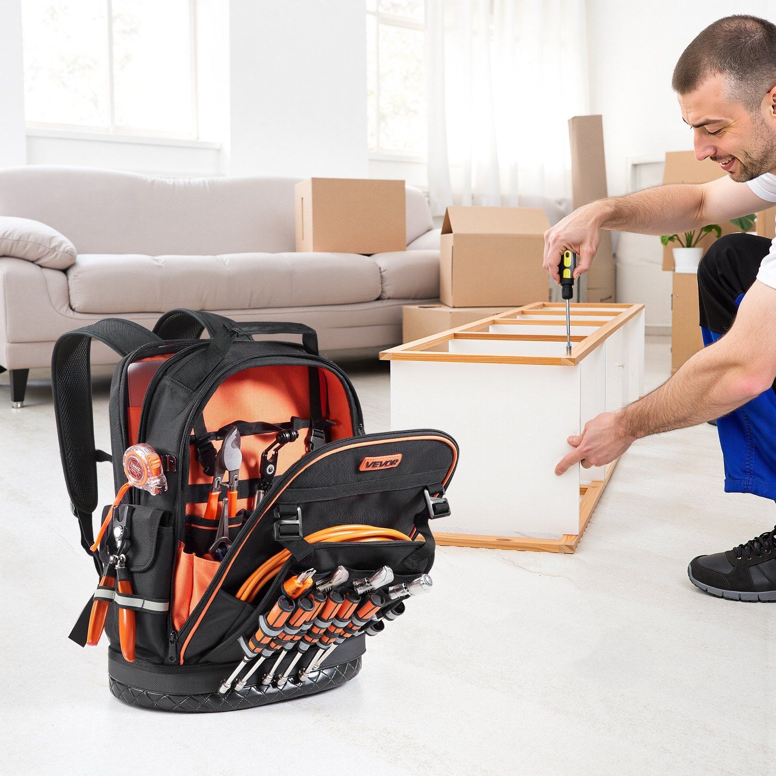 Jobsite Tool Backpack 64 Pockets Heavy Duty Tear-Resistant for Electrician Work
