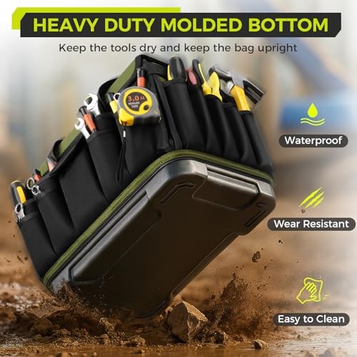 Heavy Duty Tool Bag 16-Inch, 46 Pockets Electrician Tool Bag for 16 Inch Green