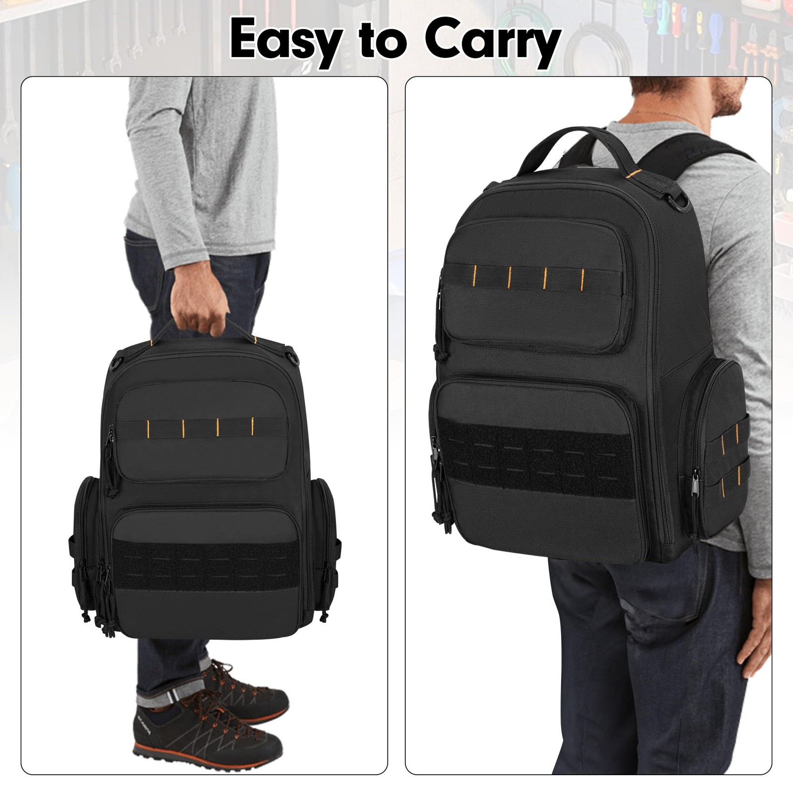 Organizer Bag Tool Backpack 3 Tool Pouches Tactical Storage Heavy Duty PVC Black
