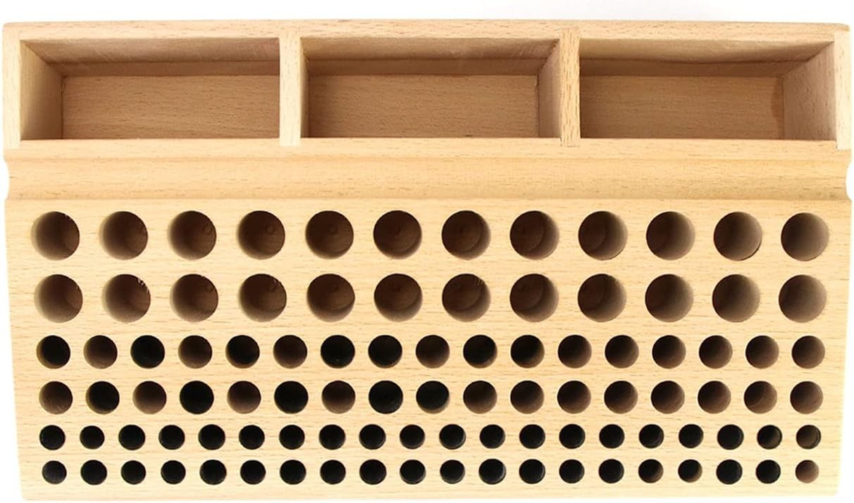 Versatile Leatherworking Tool Organizer with 98 Holes and 3 Slots – Beech Wood