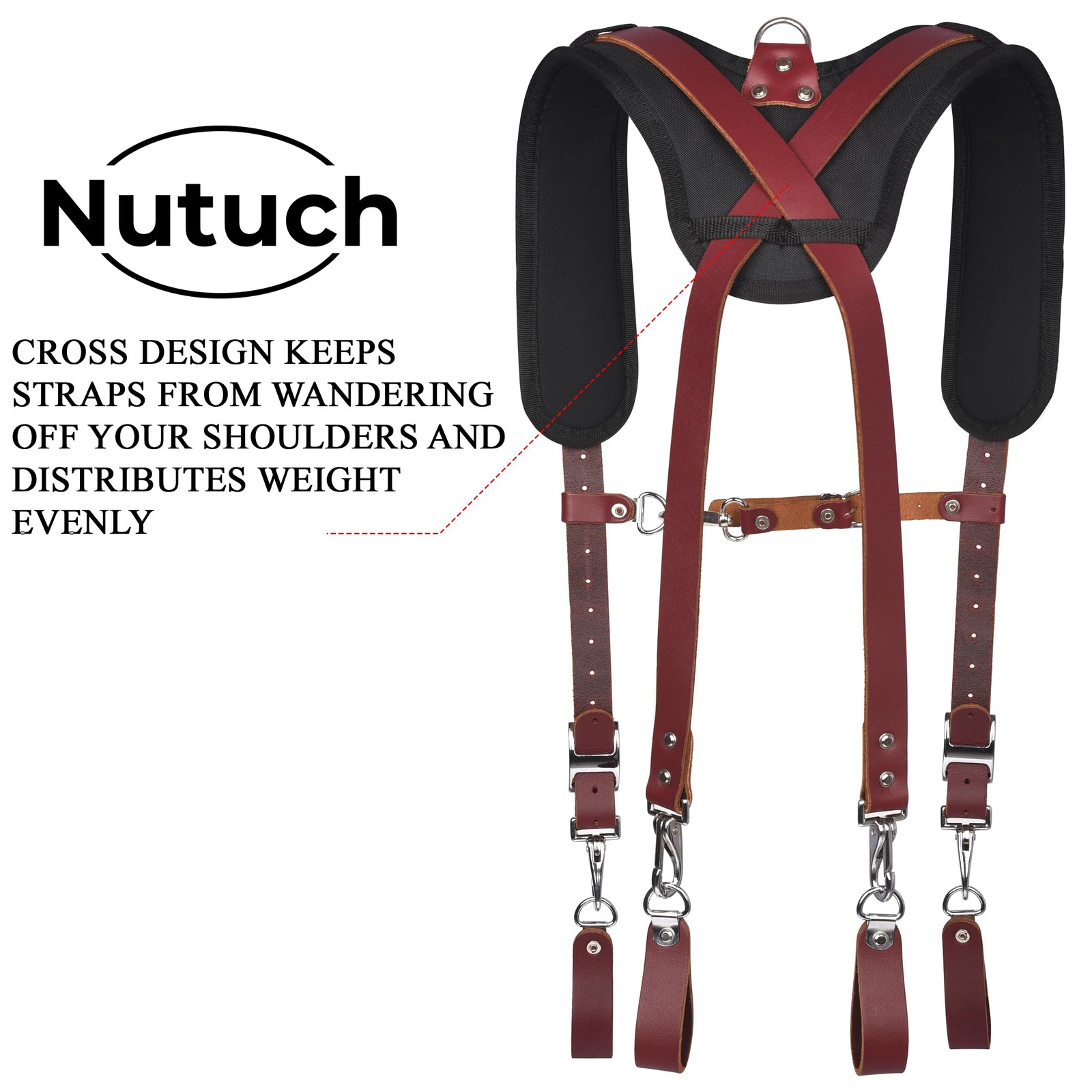 NUTUCH Heavy Duty Leather Work Suspender With Pockets | Fully-Adjustable Padd…