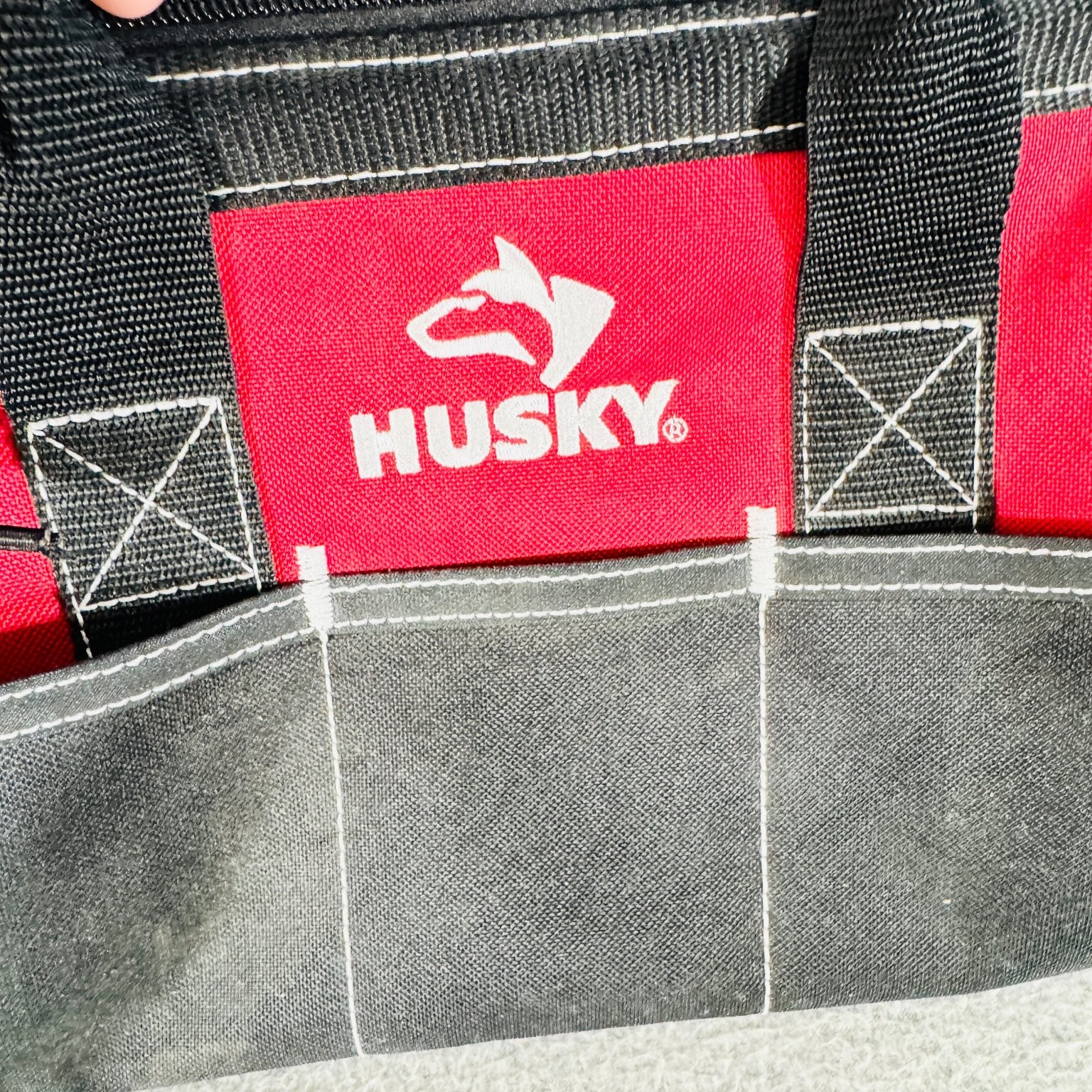 Husky Tool Bag w Handles Red Black Zippered Organizer 004N11 12 in Wide