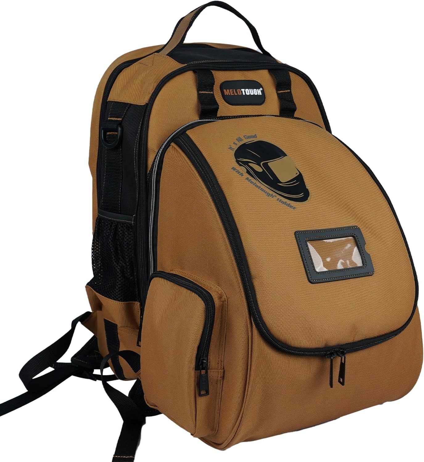 Luxury Brown Welding Tool Backpack with Detachable Helmet Bag & Large Capacity