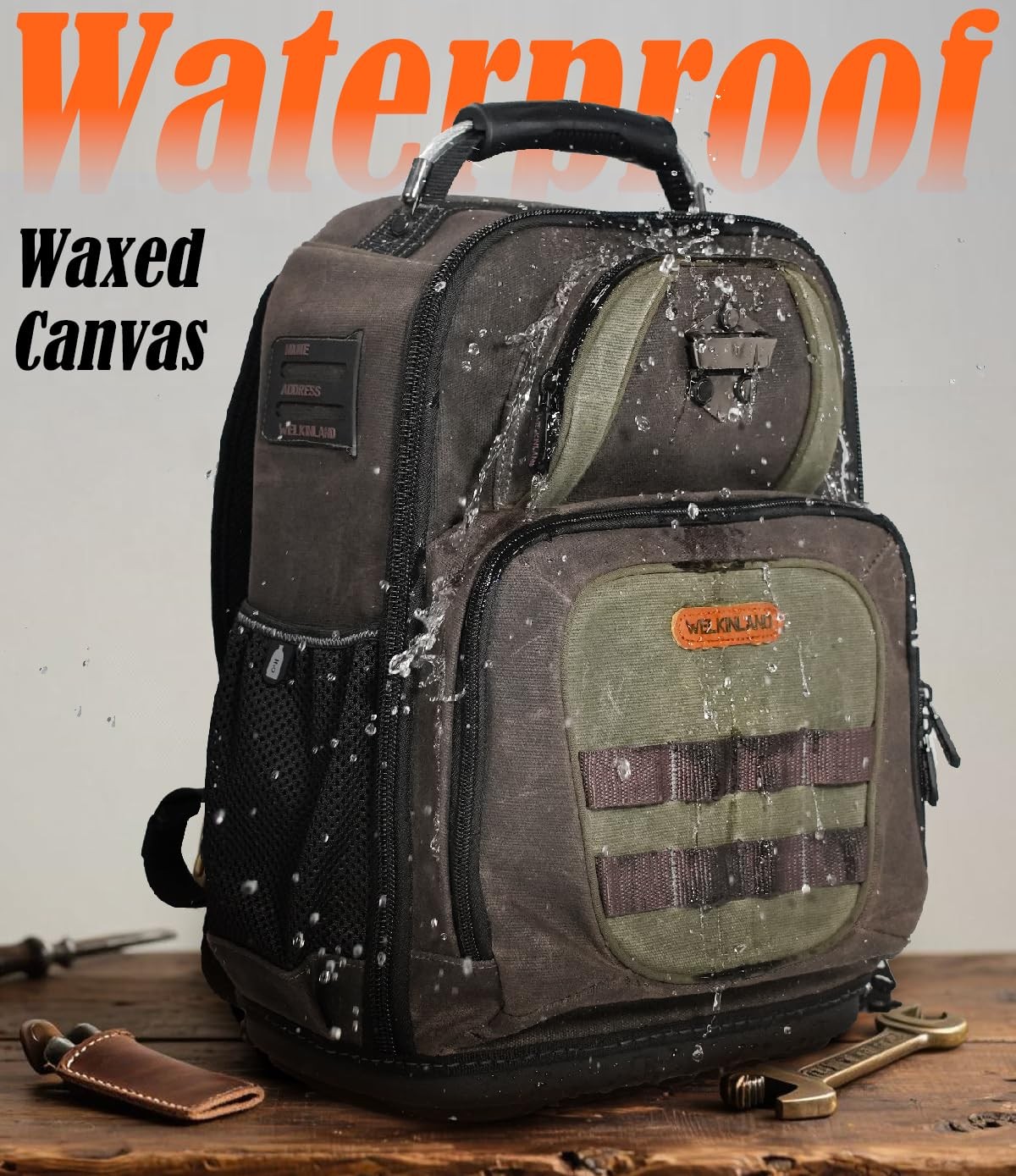 WELKINLAND 36-Pockets 11.62 x 6.89 x 15.76 inches, 26L, Brown & Green