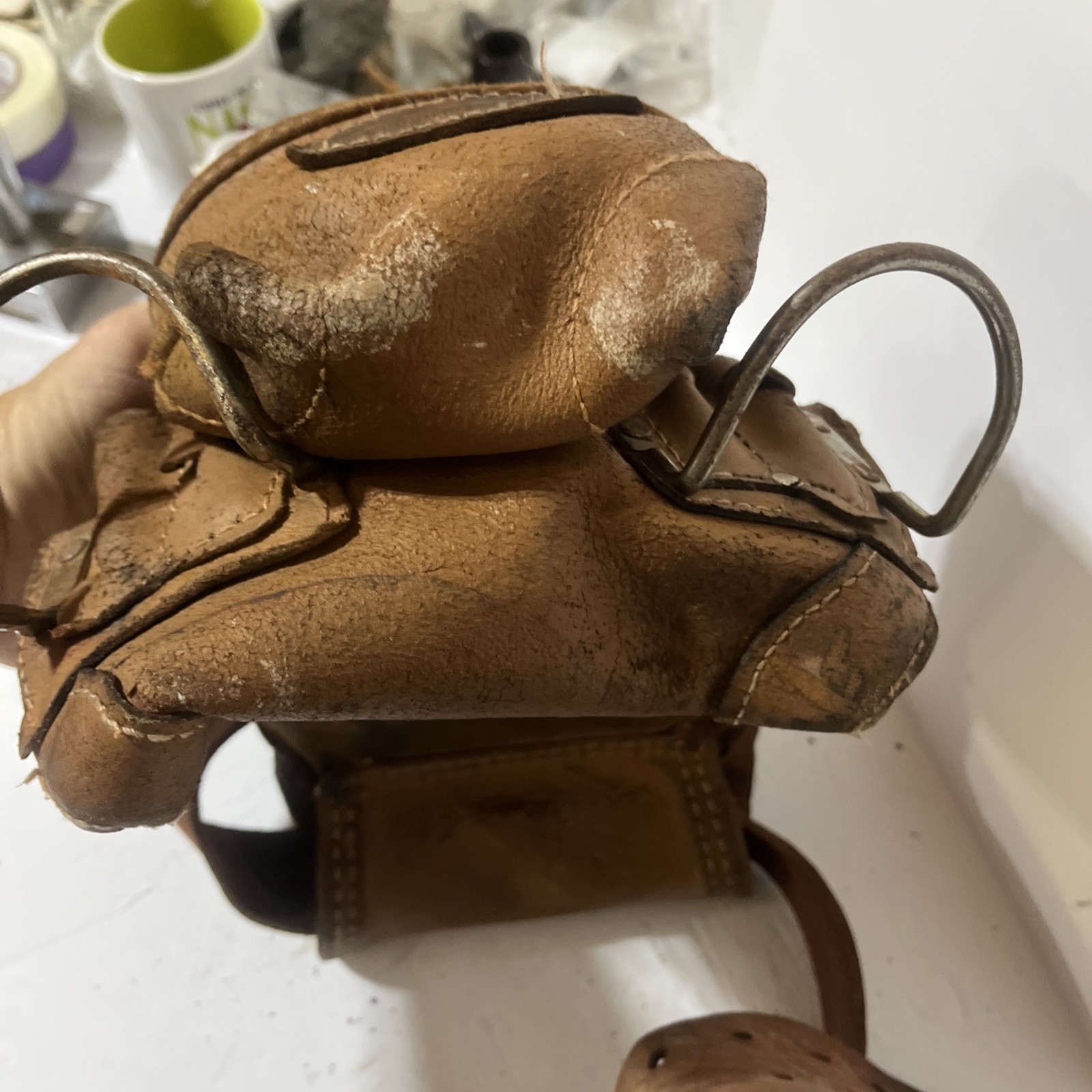 MCGUIRE NICHOLAS CARPENTERS TOOL POUCH BELT LEATHER 4 POCKET HAMMER LOOPS PENCIL