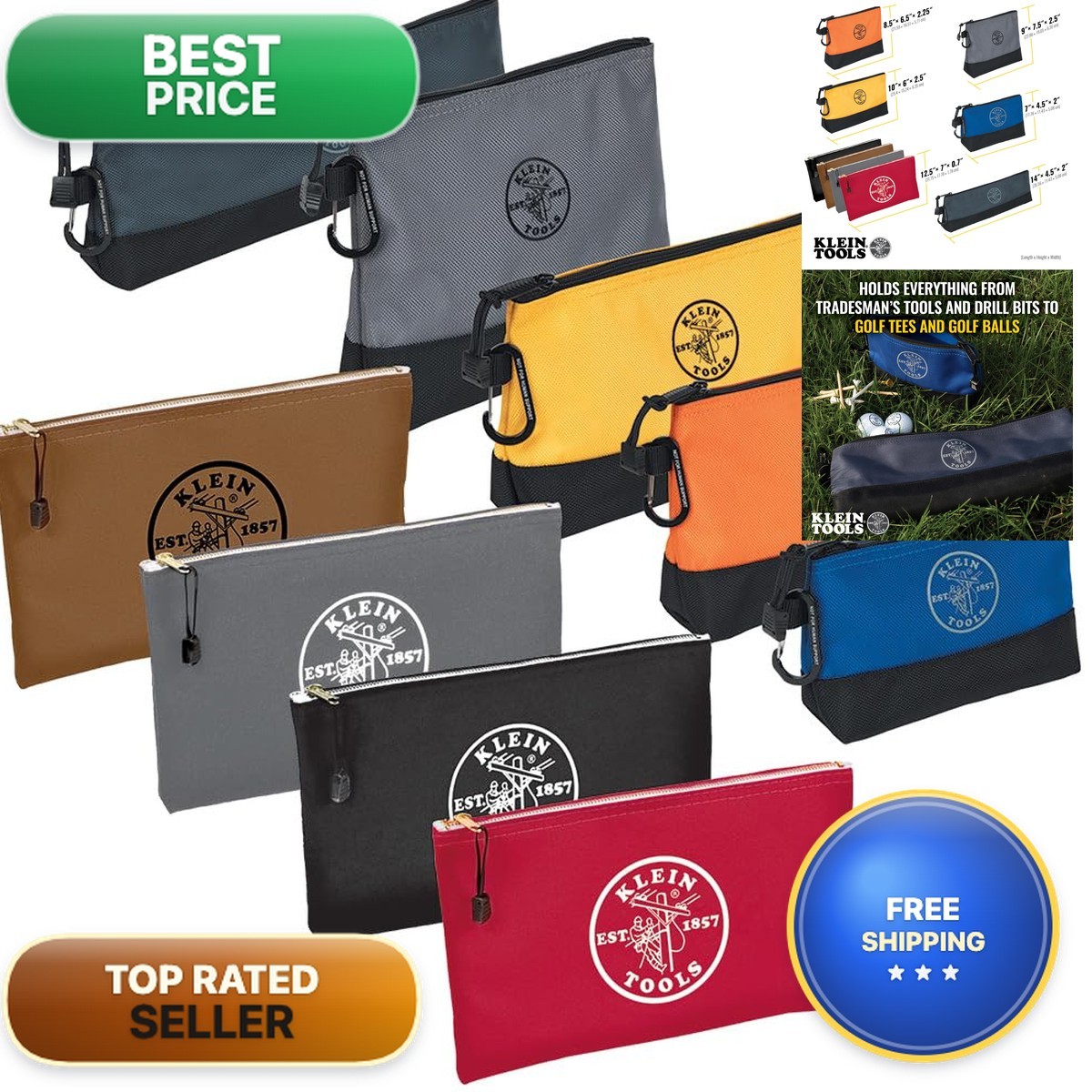 Klein Tools 80183 Zipper Tool Bag Set, 5 Pouches + 4 Canvas Bags, 9-Piece