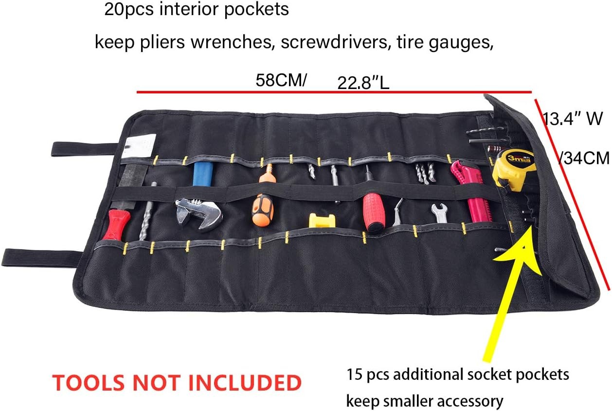 Canvas Tool Roll Up Bag Organizer 20 Pockets Durable Pouch for Mechanics Electri