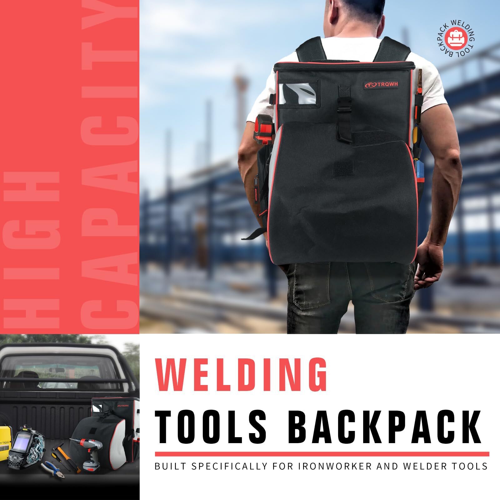 Heavy-Duty Welder’s Backpack with Reinforced Bottom & Detachable Helmet Catch