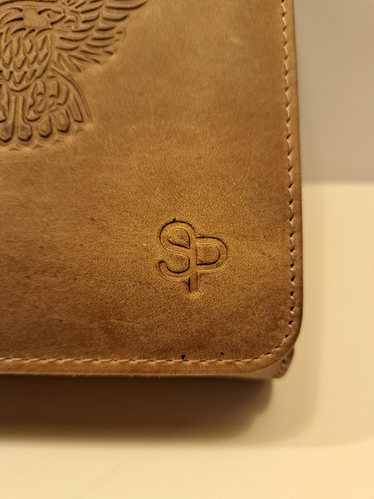 SP / Tan Leather belt pouch / With embossed Eagle / 6 1/2″ x 5″