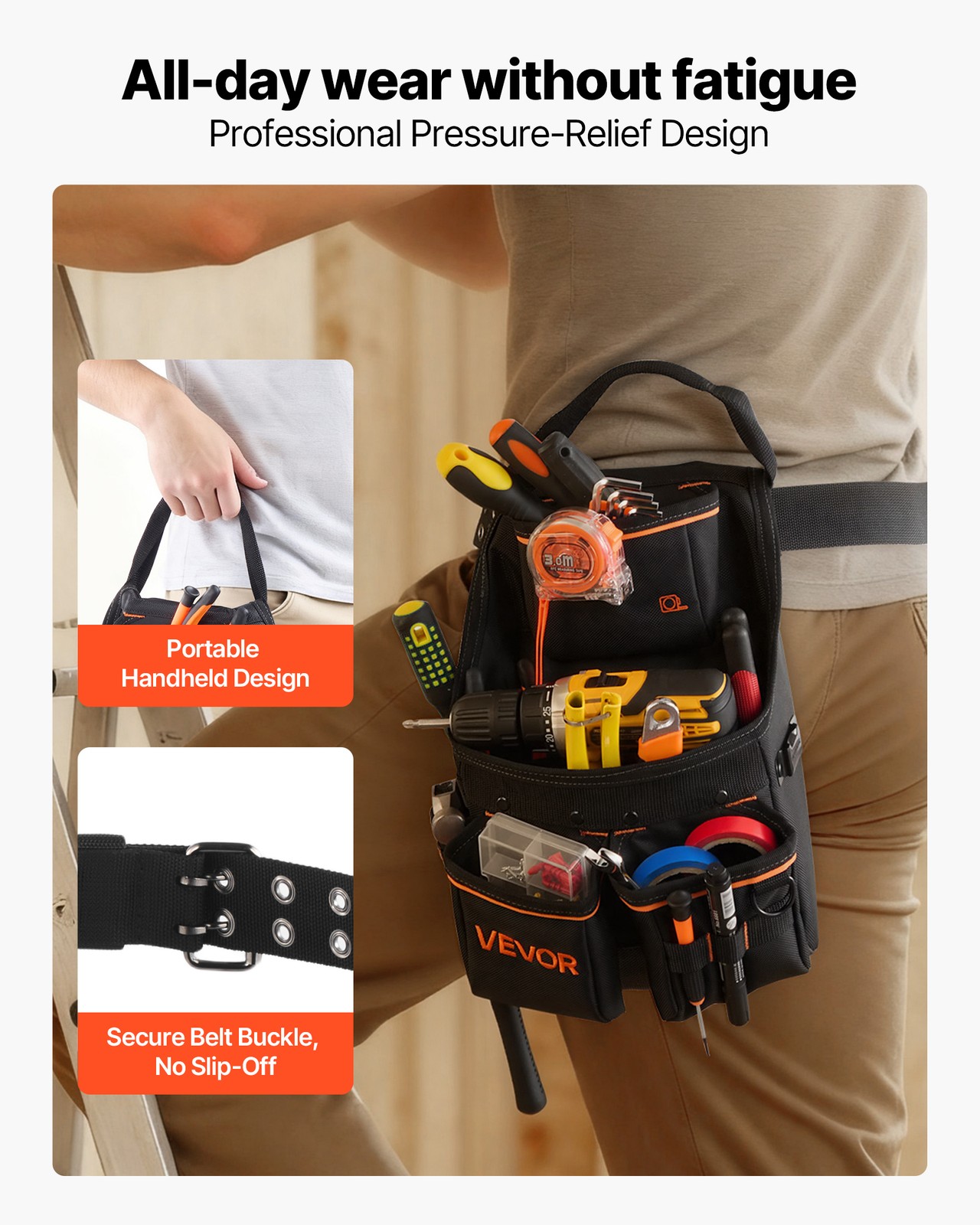VEVOR Tool Pouch with Belt Electricians Work Belt 14 Pocket Tool Pouch Organizer