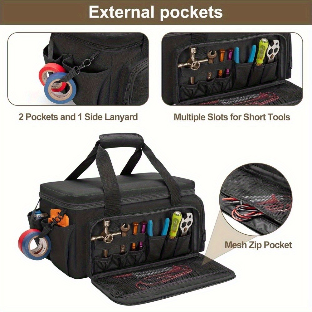 14″ Hard Base Tool Bag with Shoulder Strap Heavy Duty Storage Bag Multi Pocket