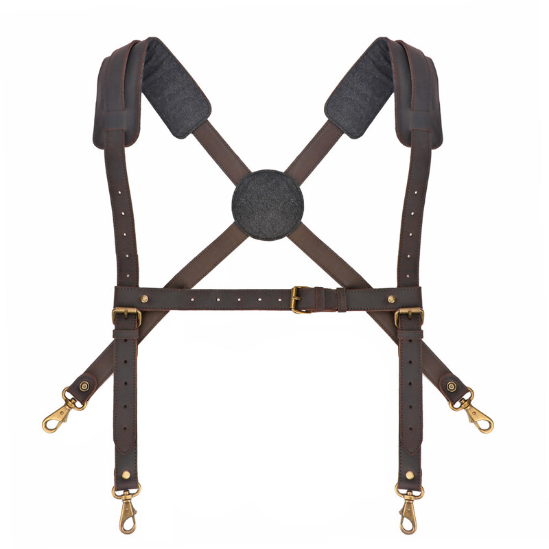 TOURBON Leather Workshop Tools Belt Suspenders Carpenter Chest Strap Padded US