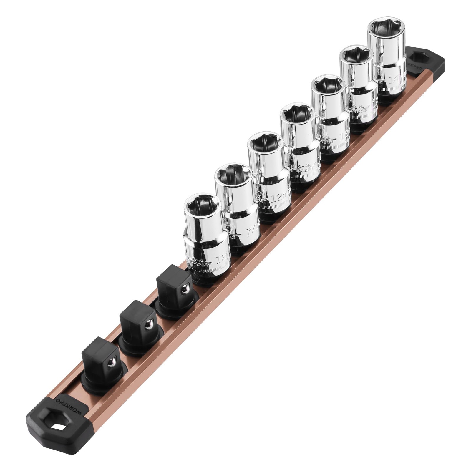 WORKPRO Magnetic Socket Organizer, 1/2-Inch Drive Aluminum 1/2″ DR, Champagne