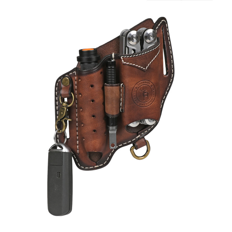 TOURBON EDC Multitool Sheath Flashlight/Key Fob/Pen Belt Holster Camping Gift