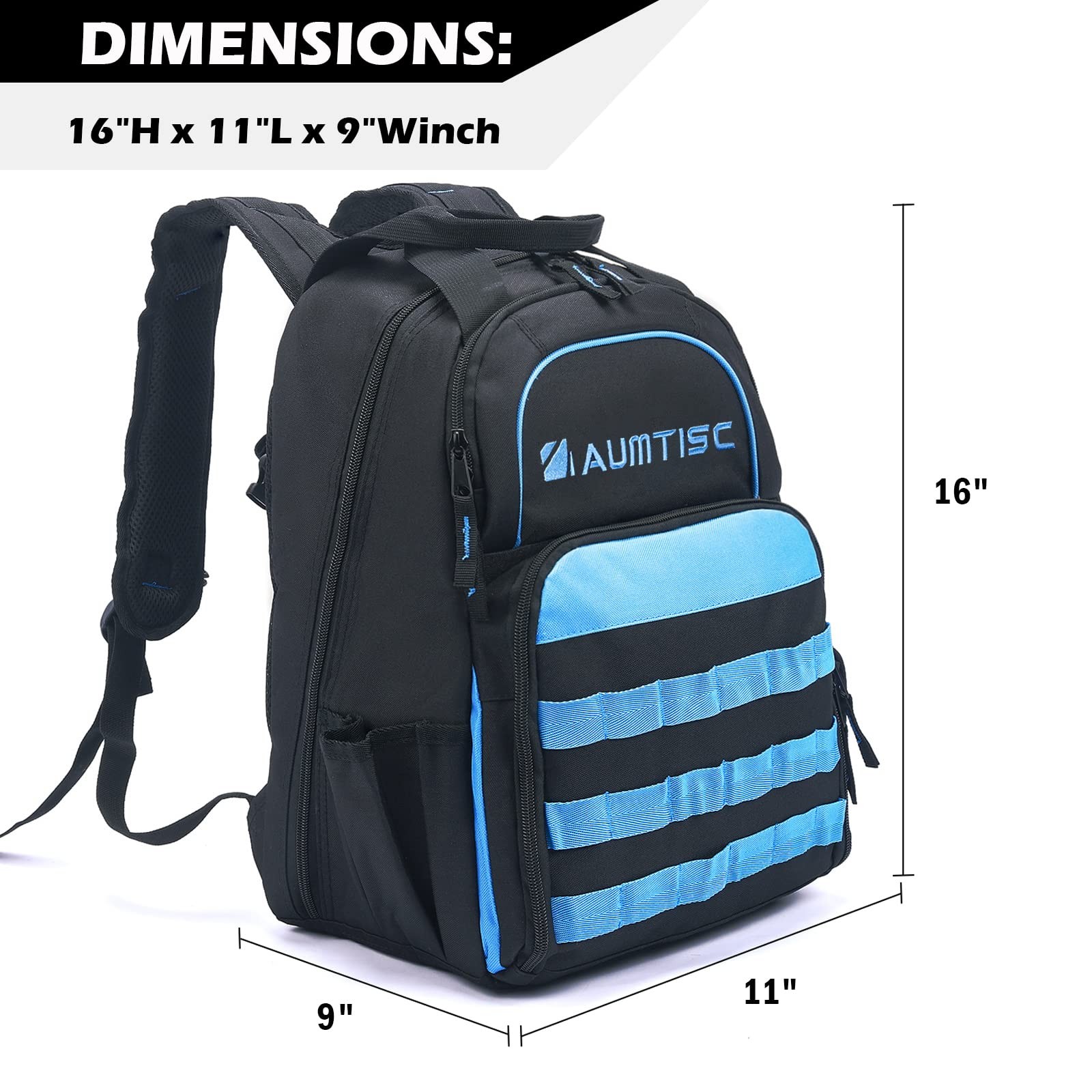 AUMTISC Tool Bag Backpack for Men, Heavy-Duty Tools Storage Organizer L, Blue