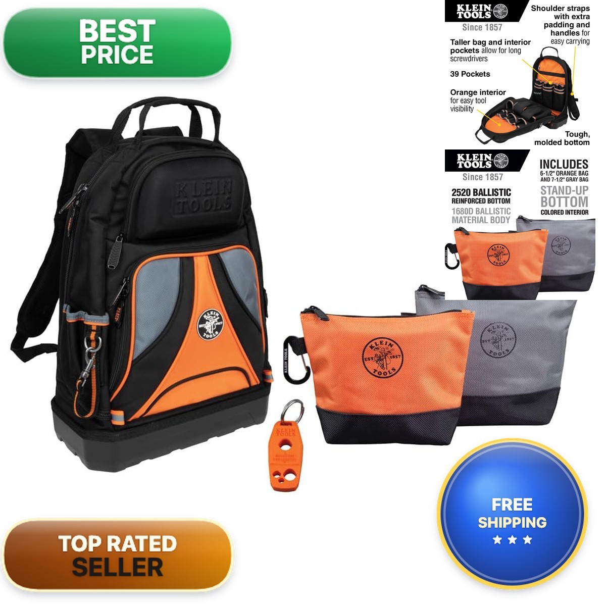 Klein Tools 80038 Tradesman Pro Backpack Tool Kit, 4-Piece