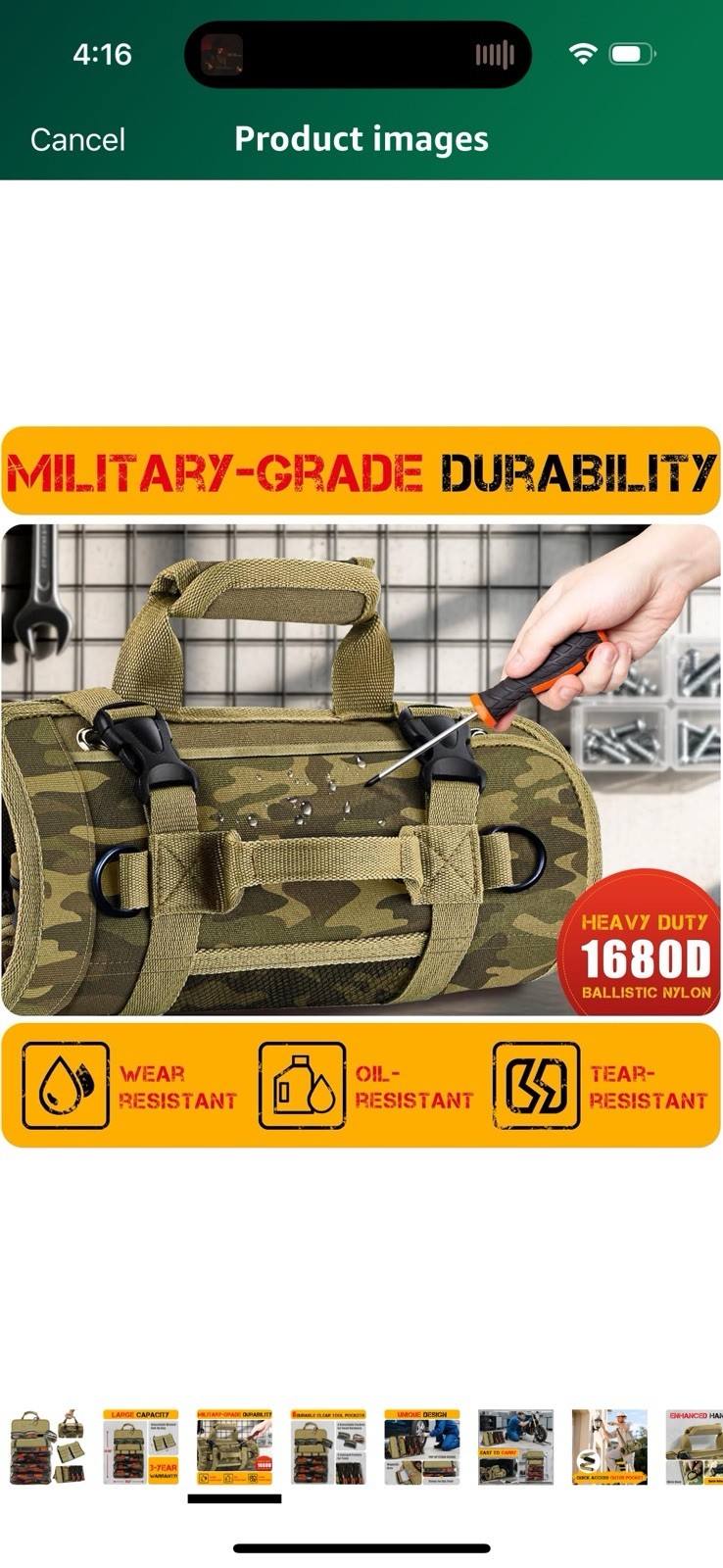 NEW Roll up Camo tool bag organizer with transparent pockets with zippers