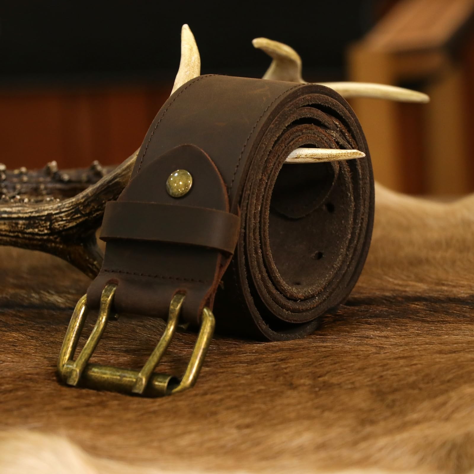 Tourbn Tourbon Leather Workshop Tool Work Belt 2” Wide with Double Prong Tongue