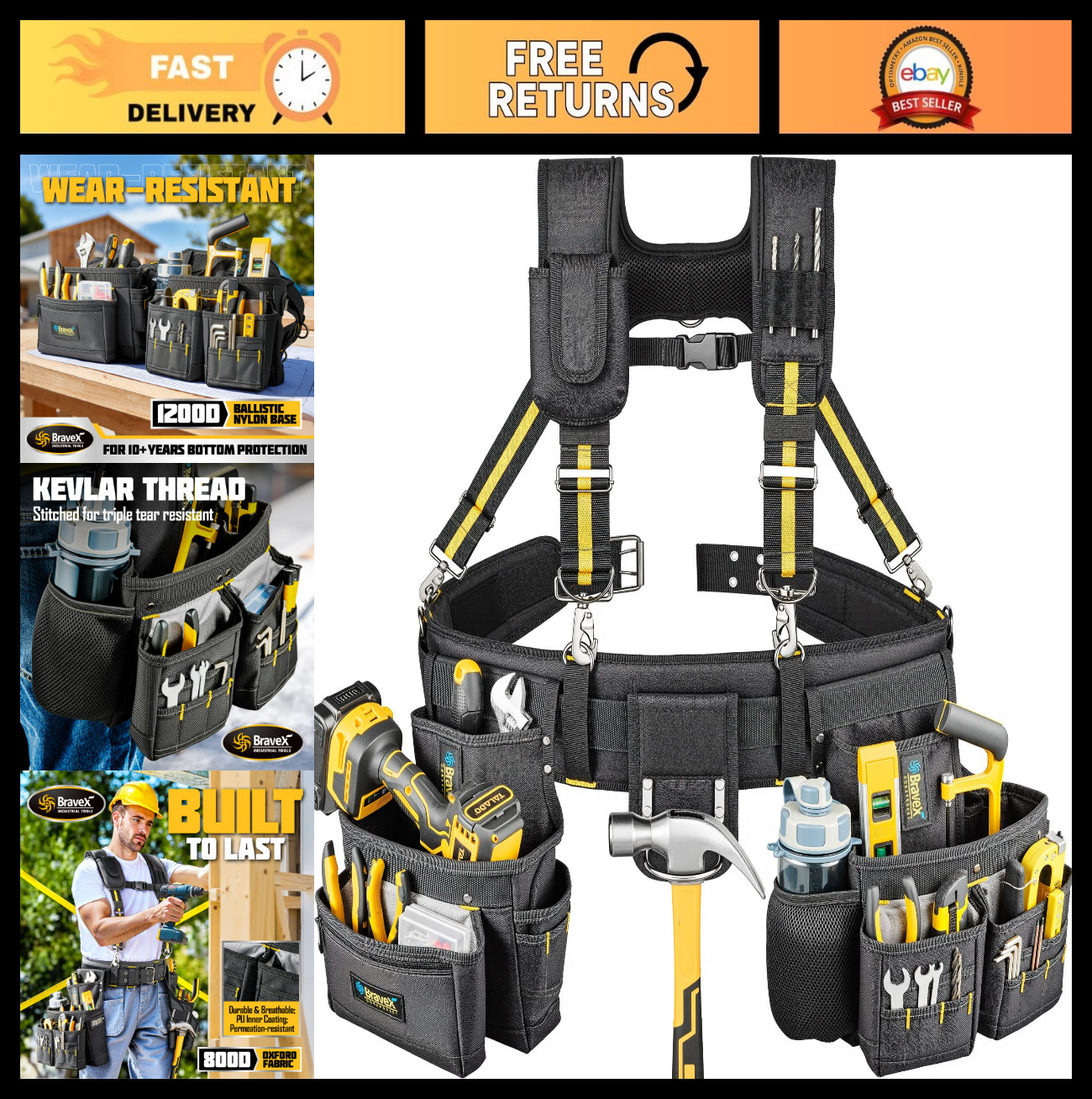 Ultra Tool Belt Suspenders & Vest Combo – 20 Pocket H-Style Apron for Carpenters