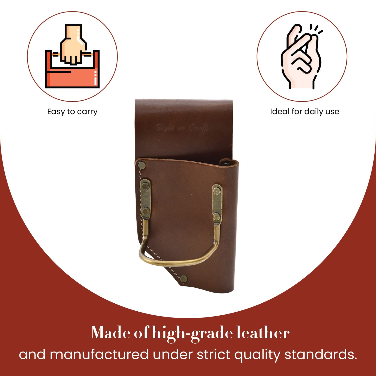 Pliers and Hammer Holder, Full-Grain Leather Tool Pouch, Dark Tan (98450)