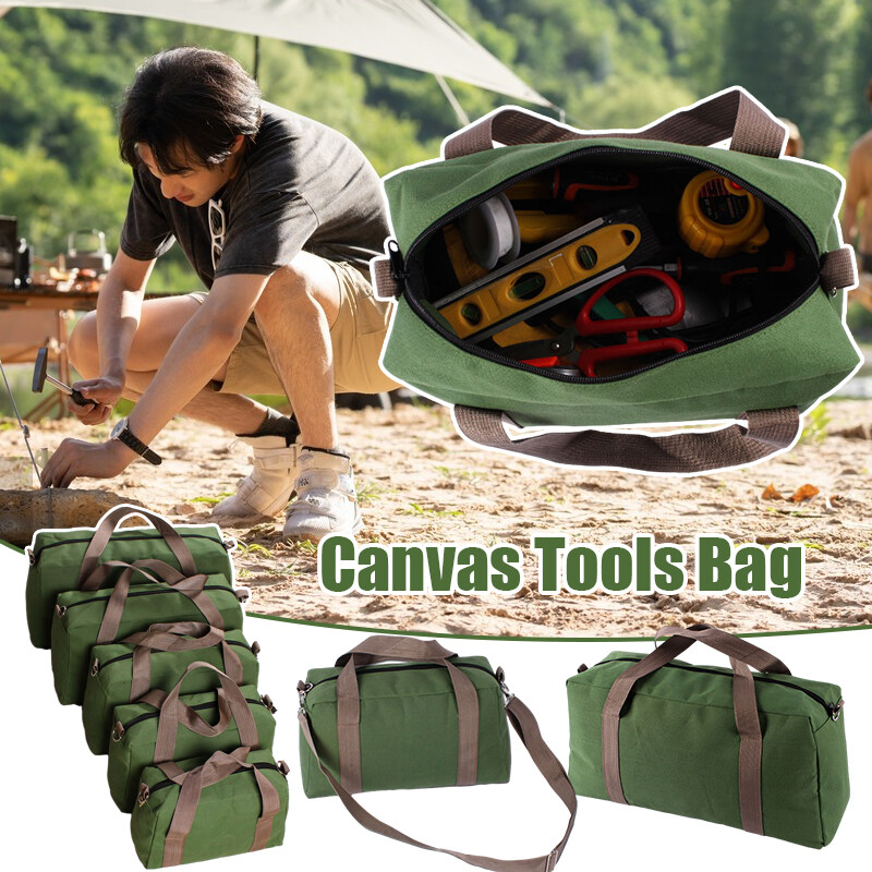 Large Capacity Canvas Tools Bag Heavy Duty Wide Mouth Tool Storage Shoulder Bag.