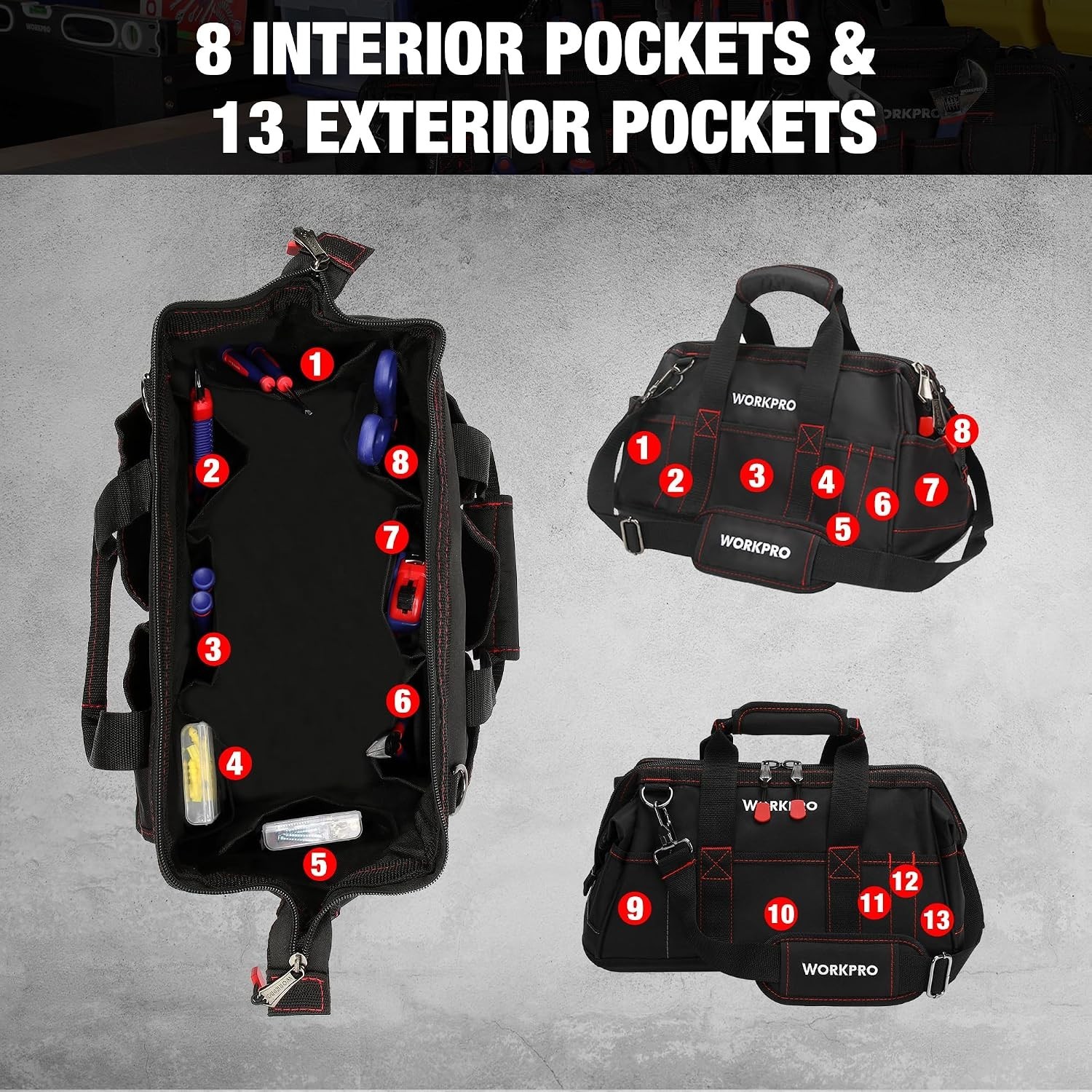Durable Tool Bag with Multiple Compartments and Adjustable Shoulder Strap