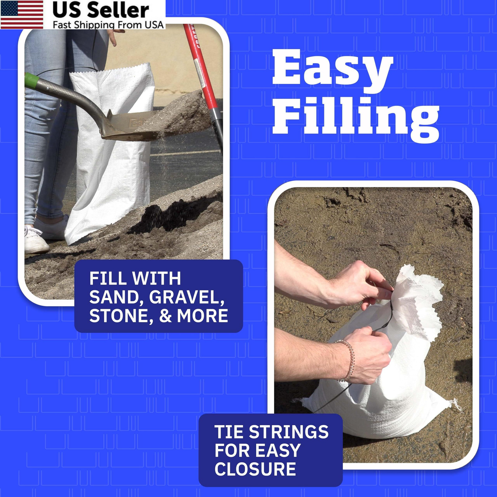 DURASACK Heavy Duty Sand Bags with Tie Strings Empty Woven 10 Sandbags, White