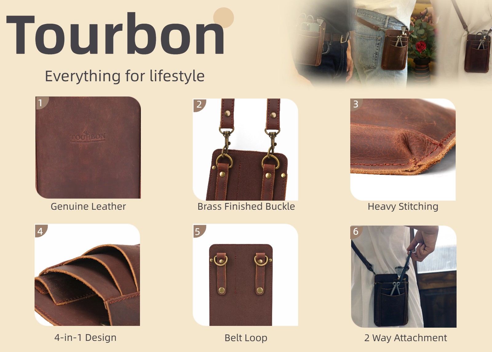 Tourbon Leather Garden Florist Tools Organizer Belt Carry Bag Pouch Travel EDC
